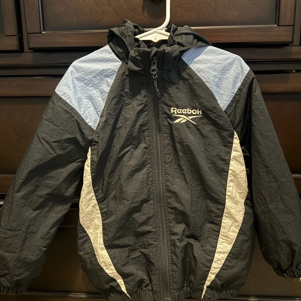 Reebok Black Windbreaker Jacket with Light Blue & Cream Panels